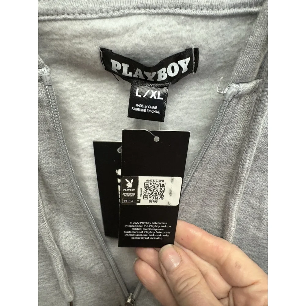 Playboy Hoodie Bunny Full Zip NWT size L/XL Gray Pockets APR $59 - Picture 4 of 5